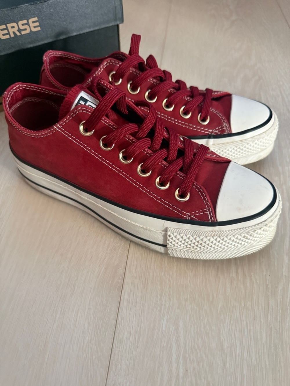 Converse Maroon Low-Top Platformed Canvas Sneakers - Picture 4 of 12